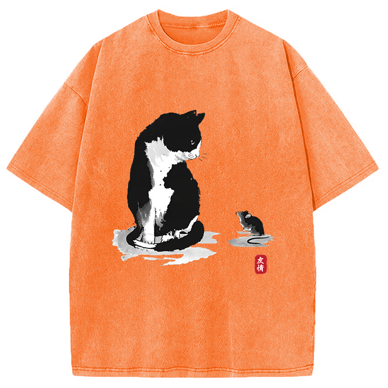 Modecanvas Cat And Mouse Friendship Washed T-Shirt
