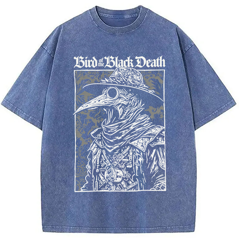 Modecanvas Bird of The Black Death DTG Printing Washed T-Shirt-modecanvas