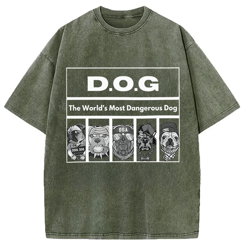 Modecanvas HIP HOP Dogs Funny DTG Printing Washed T-Shirt