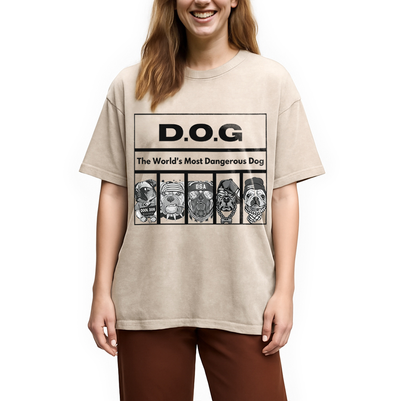 Modecanvas HIP HOP Dogs Funny DTG Printing Washed T-Shirt