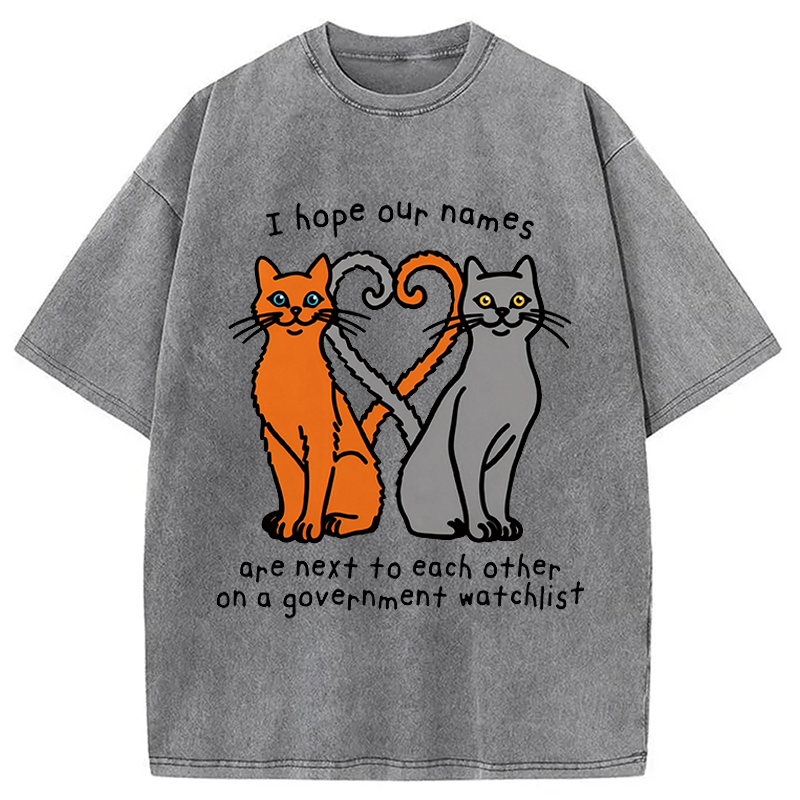 Modecanvas I Hope Our Names Are Next To Each Other Cat Meme DTG Printing Washed T-Shirt