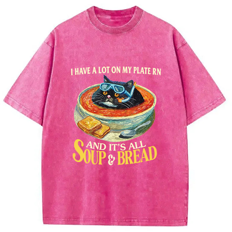 Modecanvas Soup And Bread DTG Printing Washed T-Shirt