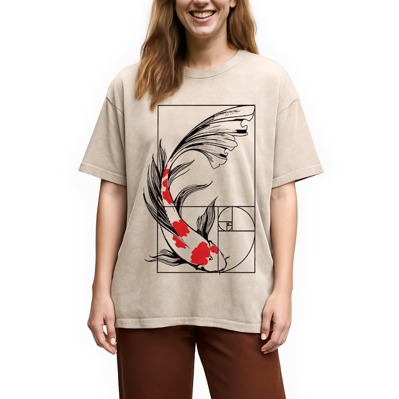 Modecanvas Golden Ratio Koi DTG Printing Washed T-Shirt