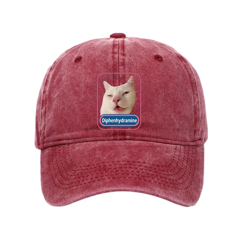 Modecanvas Funny Diphenhydramine Meme Cat Washed Cap-modecanvas