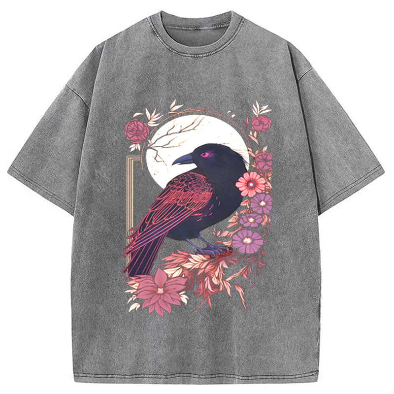Modecanvas Goth Raven Moon Washed T-Shirt