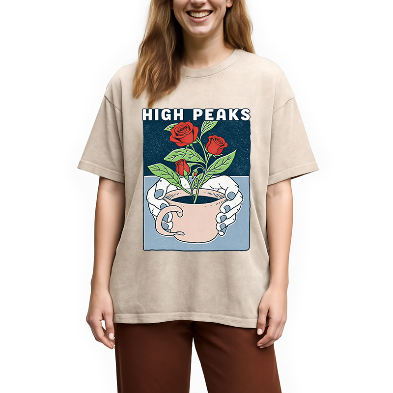 Modecanvas Planted Flower DTG Printing Washed T-Shirt
