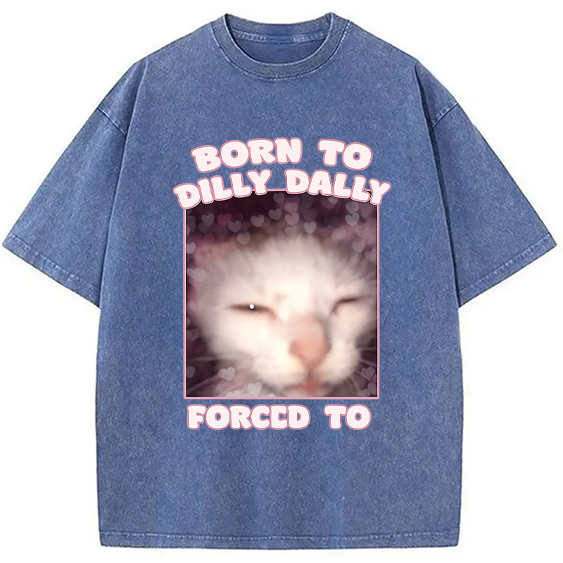 Modecanvas Born to Dilly Dally Cat Meme Washed T-Shirt