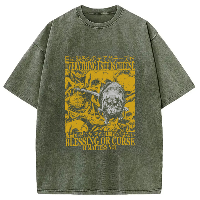 Modecanvas Everything I See is Cheese Vintage Japanese Rat Washed T-Shirt