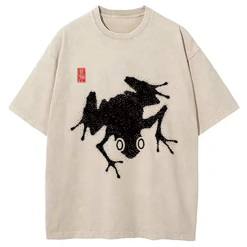 Modecanvas A Stippled Frog DTG Printing Washed T-Shirt-modecanvas