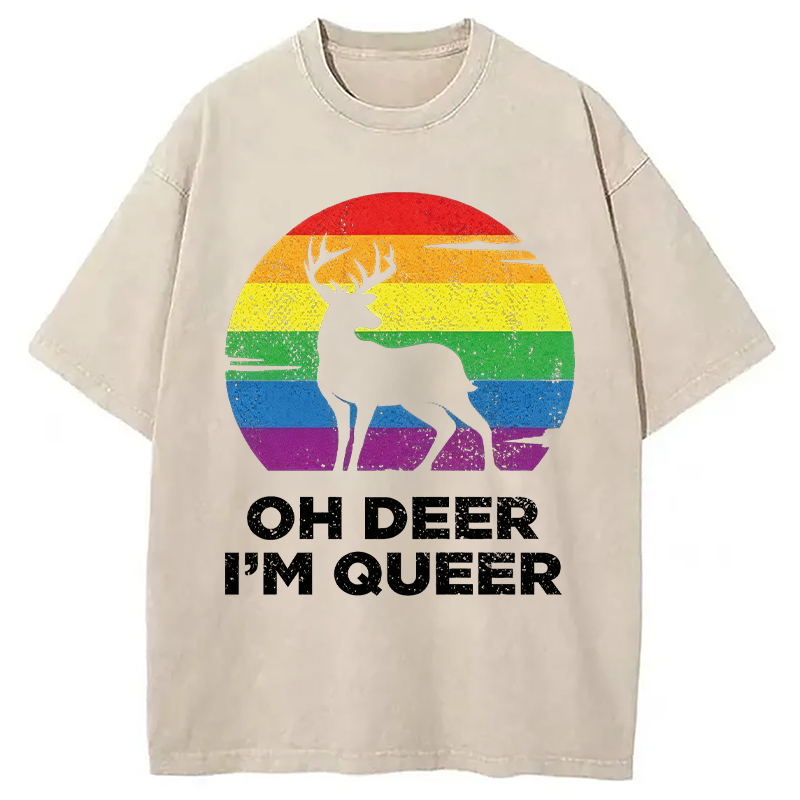 Modecanvas Oh Deer I'm Queer DTG Printing Washed T-Shirt