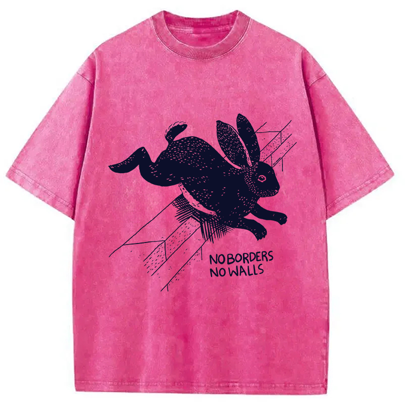 Modecanvas No Borders No Walls Bunny DTG Printing Washed T-Shirt