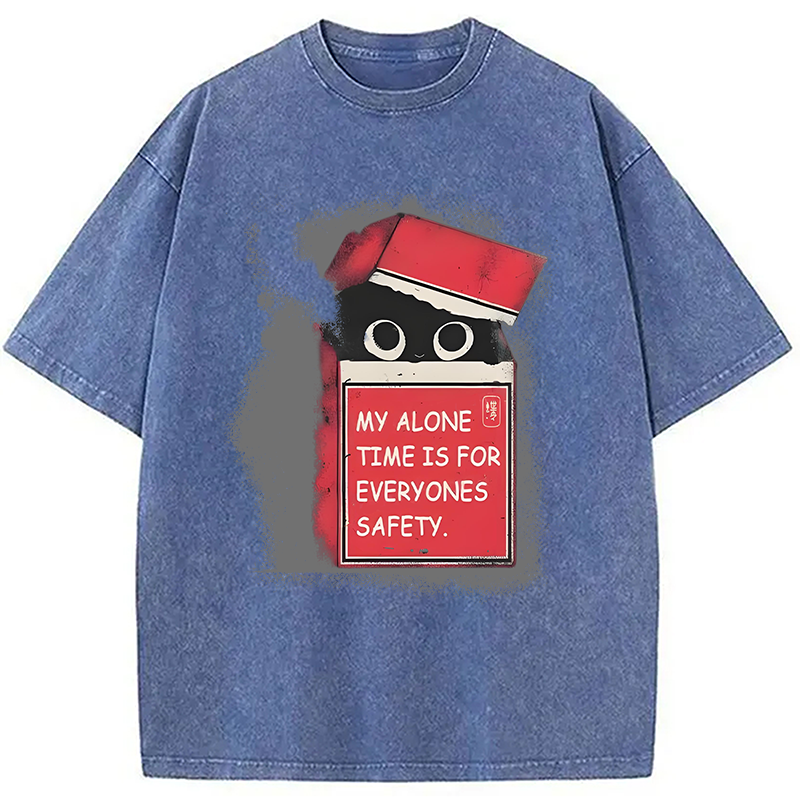 Modecanvas Funny Cat In A Cigarette Box Washed T-Shirt