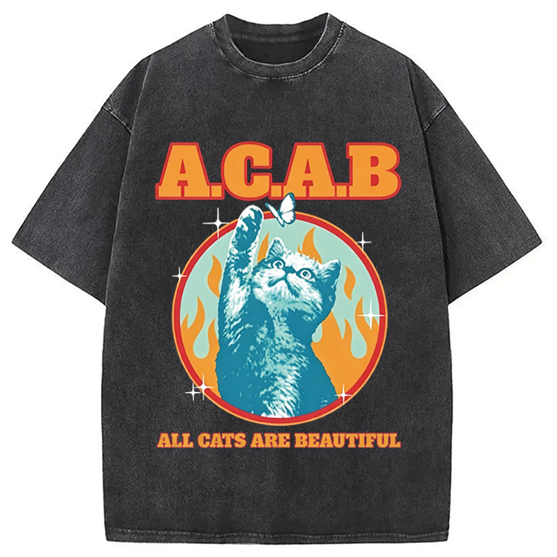 Modecanvas All Cats Are Beautiful DTG Printing Washed T-Shirt