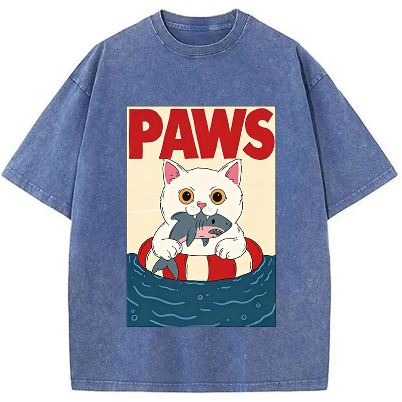 Modecanvas Cat Eats Shark DTG Printing Washed T-Shirt