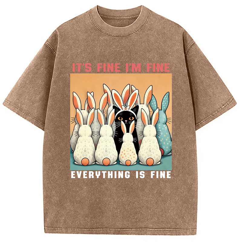 Modecanvas Black Cat Easter DTG Printing Washed T-Shirt