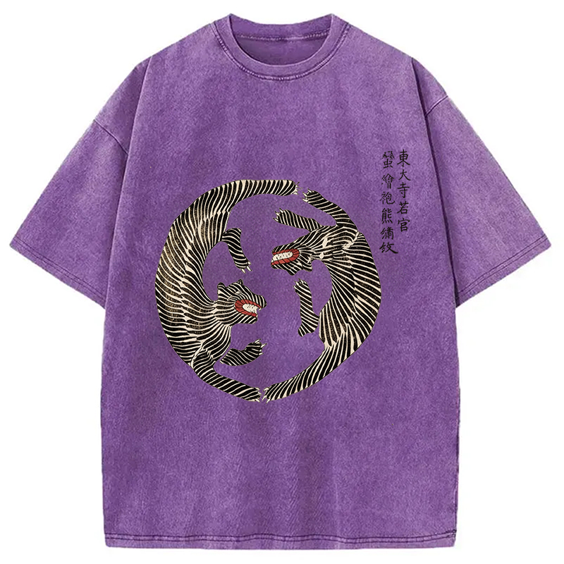 Modecanvas Minimalist Tiger DTG Printing Washed T-Shirt-modecanvas