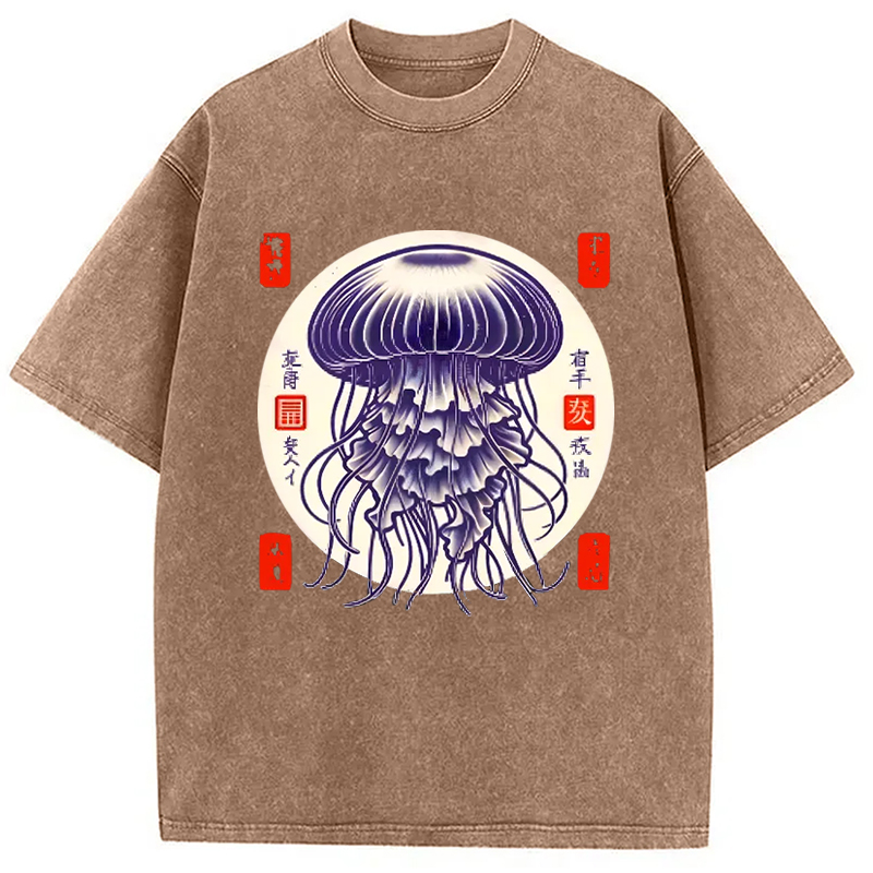 Modecanvas Japanese jellyfish Vintage Washed T-Shirt