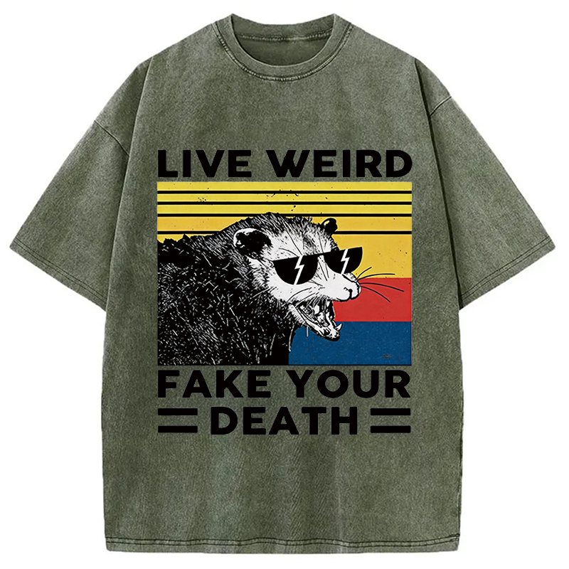 Modecanvas Live Weird Fake Your Death Possum DTG Printing Washed T-Shirt-modecanvas