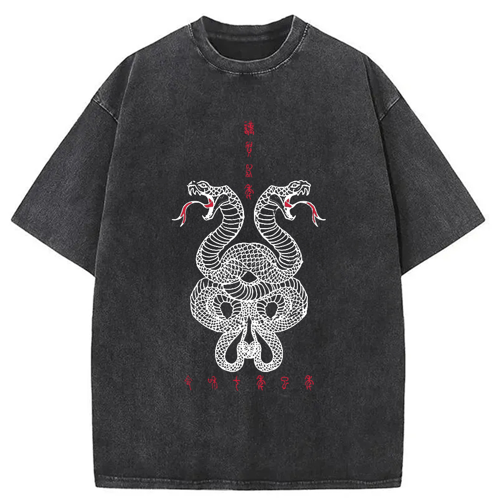 Modecanvas Double Snakes Encircling Washed T-Shirt