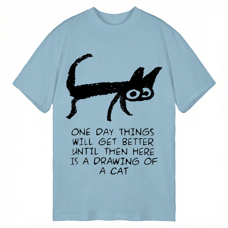 Modecanvas Cat Cheer Up Drawing DTG Printing Classic T-Shirt-modecanvas