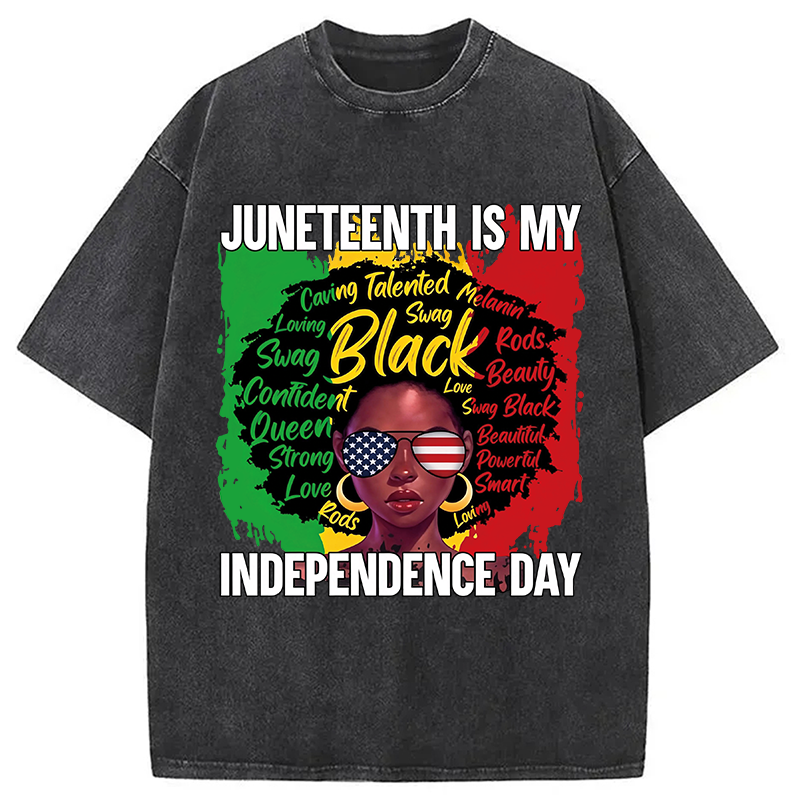 Modecanvas Juneteenth My Independence Day DTG Printing Washed T-Shirt