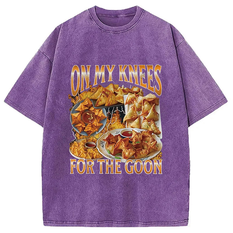 Modecanvas On My Knees Funny Crab Rangoon Meme Washed T-Shirt