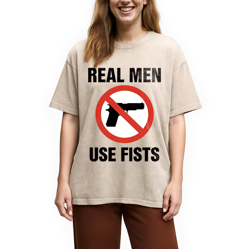 Modecanvas Real Men Use Fists DTG Printing Washed T-Shirt
