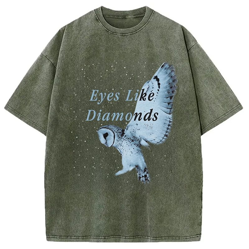 Modecanvas Blue Owl Alt-Rock DTG Printing Washed T-Shirt-modecanvas