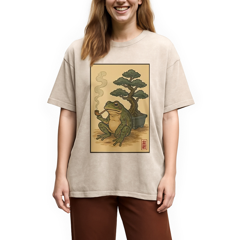 Modecanvas Japanese Frog & Bonsai Washed T-Shirt