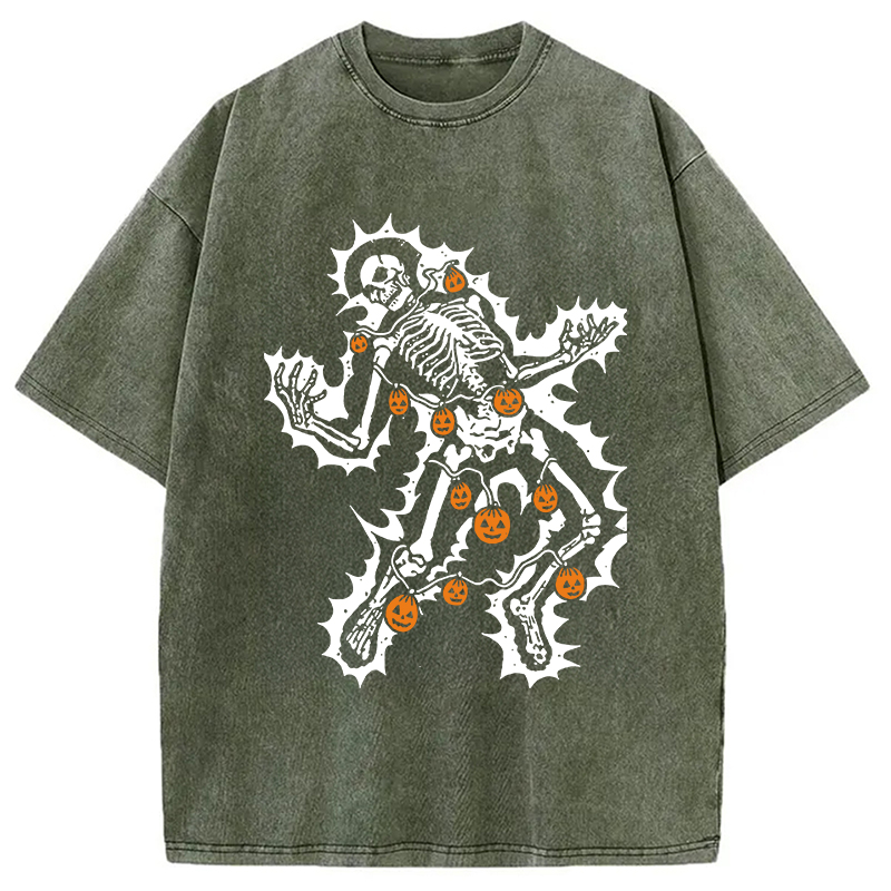 Modecanvas Electrocuted Skeleton Halloween Washed T-Shirt