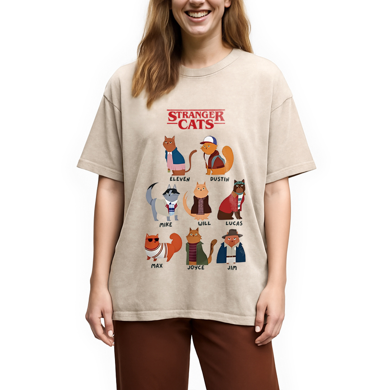 Modecanvas Stranger Cats DTG Printing Washed T-Shirt