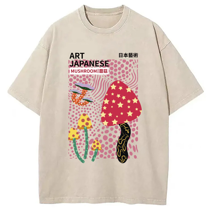 Modecanvas Japanese Art Mushroom Vintage Washed T-Shirt