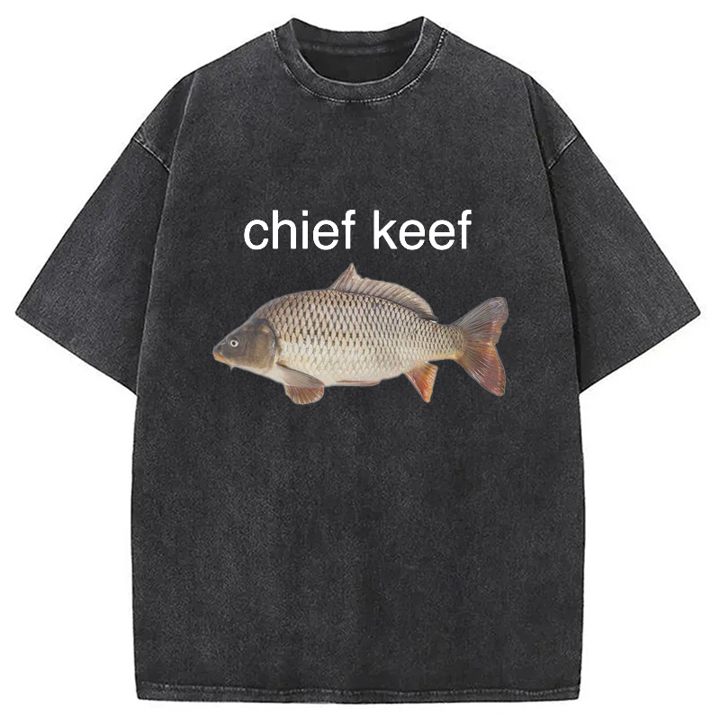 Modecanvas Chief Keef Fish Washed T-Shirt-modecanvas