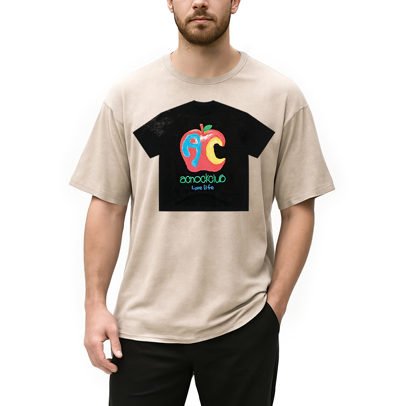 Modecanvas Apple Art Shirt Of DTG Printing Washed T-Shirt