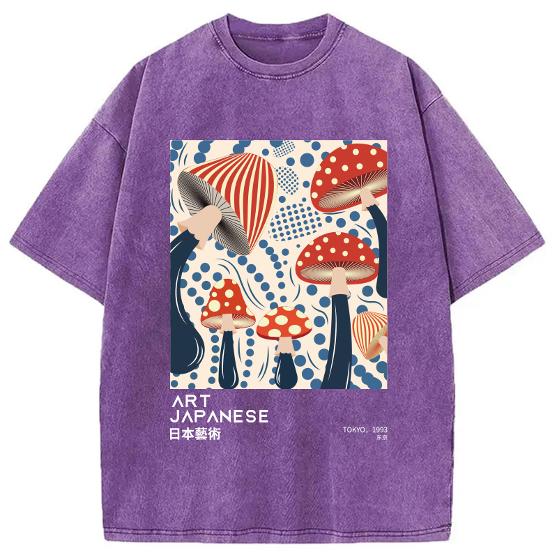 Modecanvas Japanese Art Dancing Mushroom Washed T-Shirt