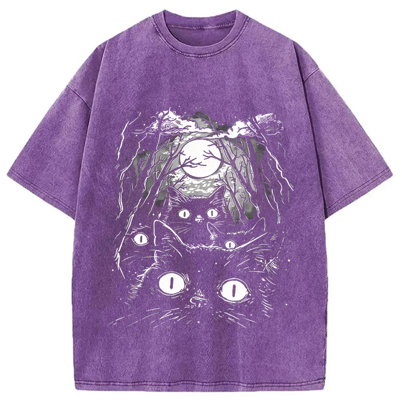 Modecanvas Black Cats Vintage DTG Printing Washed T-Shirt