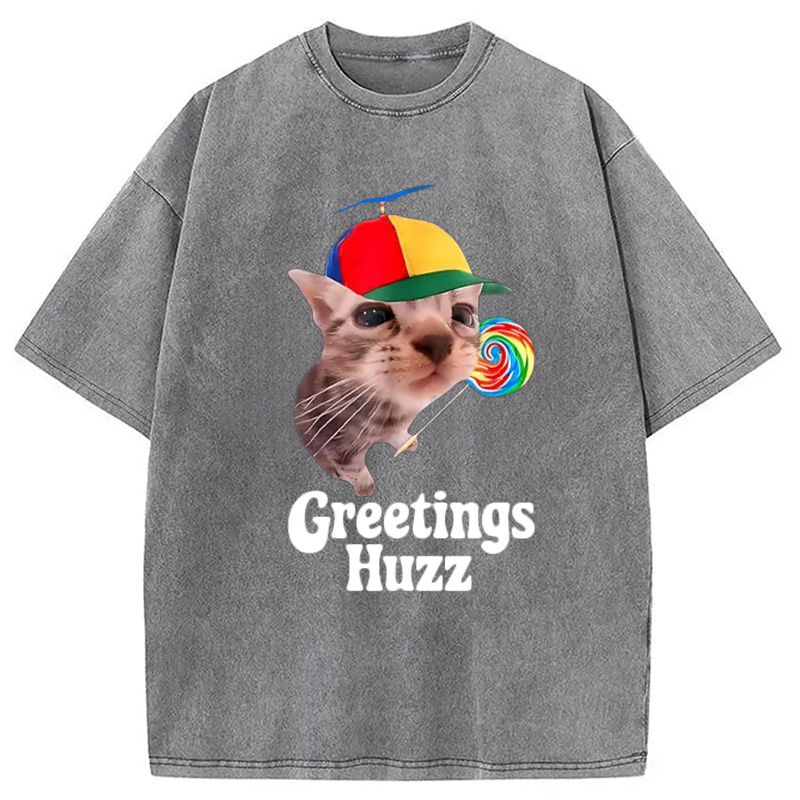 Modecanvas Funny Lollipop Cat Meme Washed T-Shirt