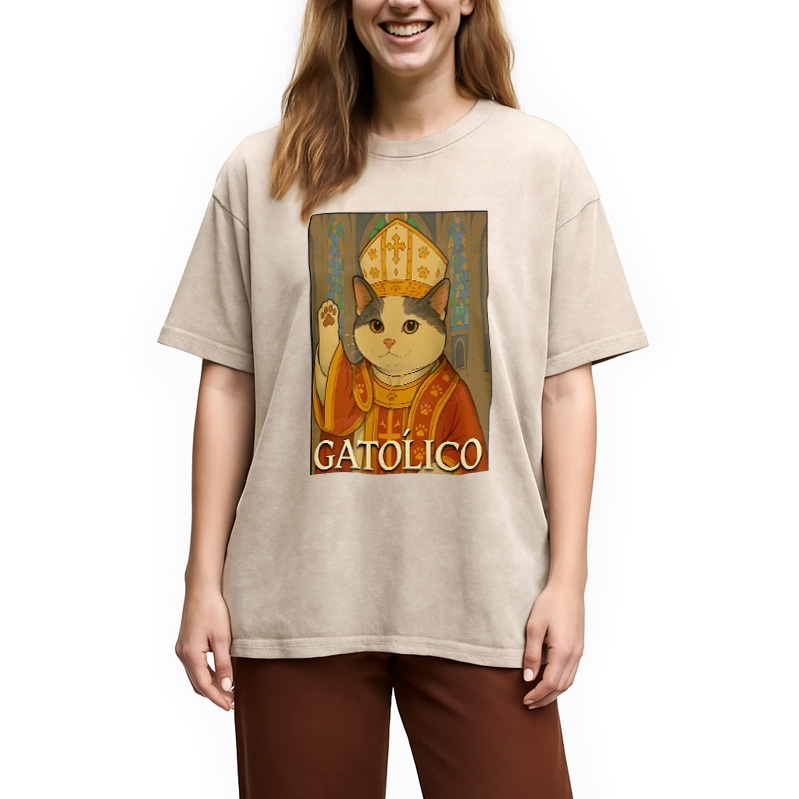 Modecanvas Pope Cat Washed T-Shirt