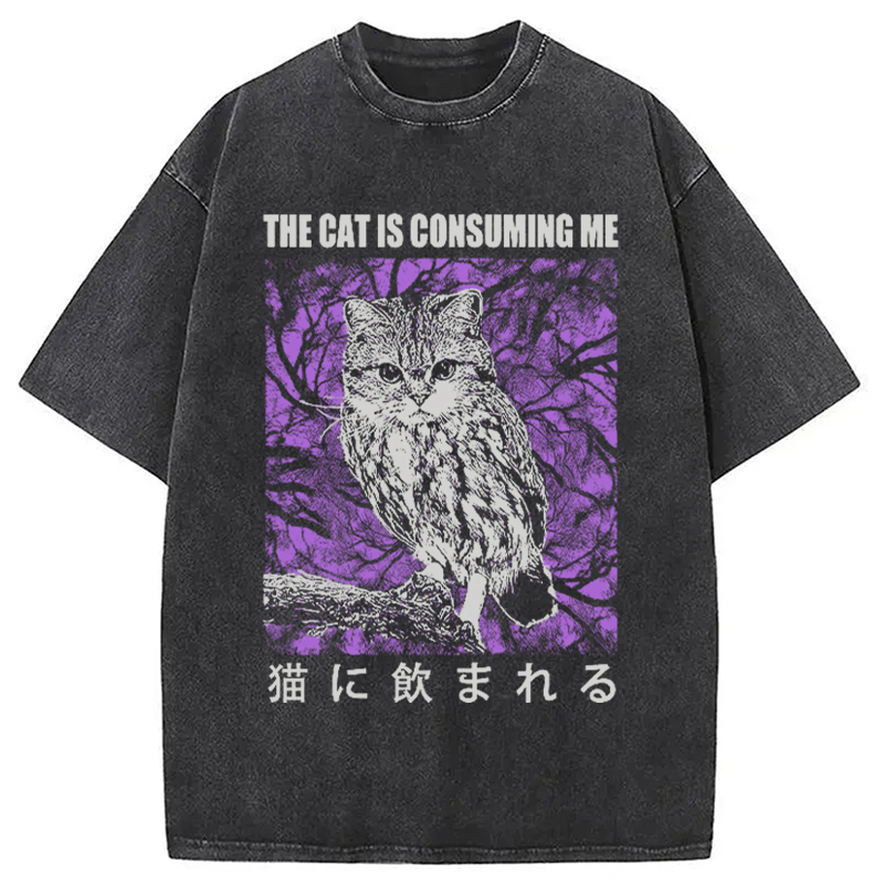 Modecanvas The Cat Is Consuming Me Washed T-Shirt