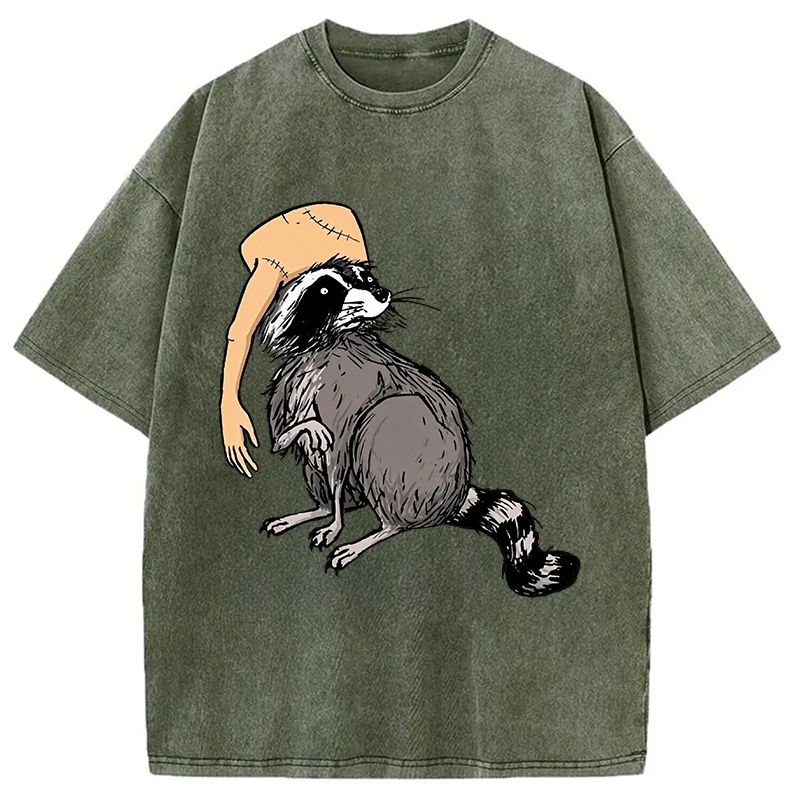 Modecanvas Funny Raccoon Hat DTG Printing Washed T-Shirt