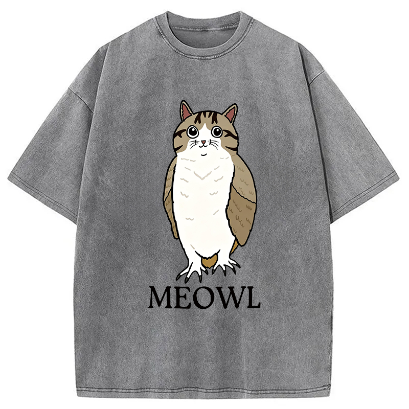 Modecanvas Meowl Meme DTG Printing Washed T-Shirt