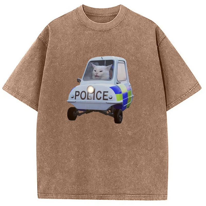 Modecanvas Police Cat Meme Washed T-Shirt
