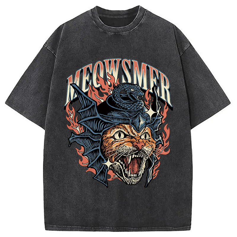 Modecanvas Meowsmer Cat DTG Printing Washed T-Shirt