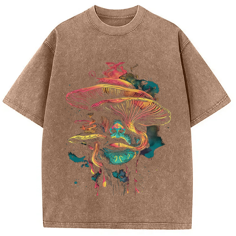 Modecanvas Trippy Mushroom DTG Printing Washed T-Shirt-modecanvas