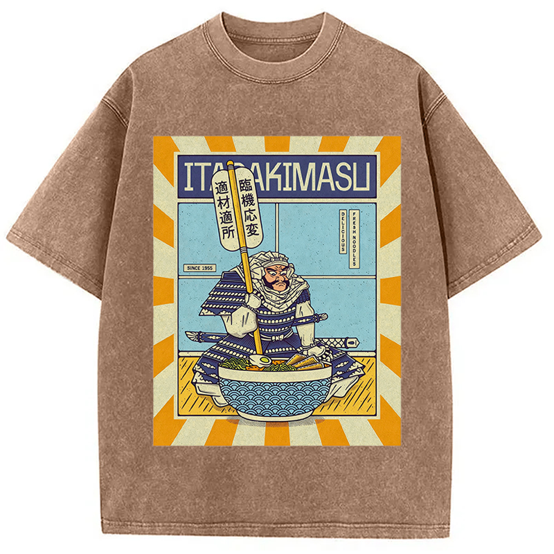Modecanvas Ramen Temple DTG Printing Washed T-Shirt