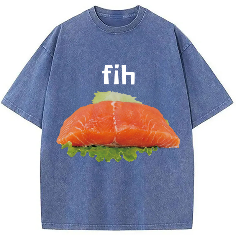 Modecanvas Fih Fish Meme DTG Printing Washed T-Shirt