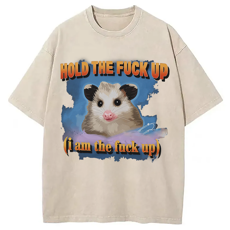 Modecanvas Hold The Possum Up DTG Printing Washed T-Shirt