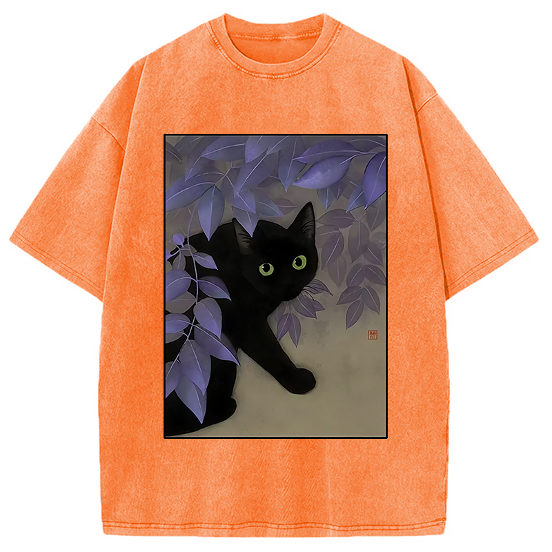 Modecanvas Cat Under The Flowers Washed T-Shirt