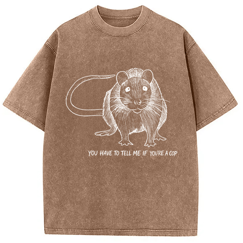 Modecanvas You Have To Tell Me If You Are A Cop Funny Rat Meme DTG Printing Washed T-Shirt