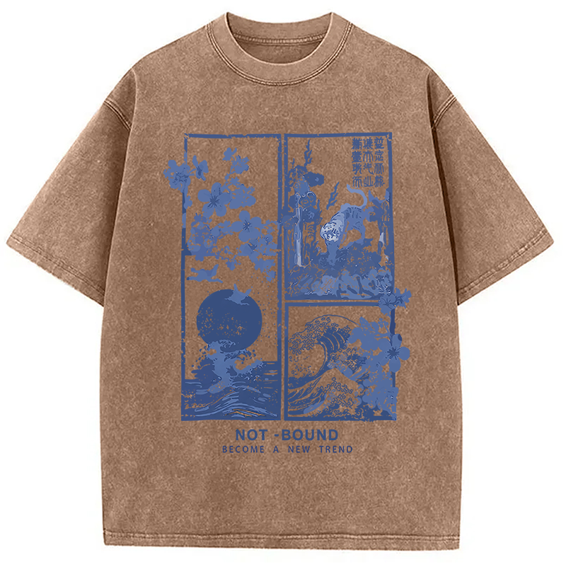 Modecanvas Not Bound Japanese Print Art DTG Printing Washed T-Shirt